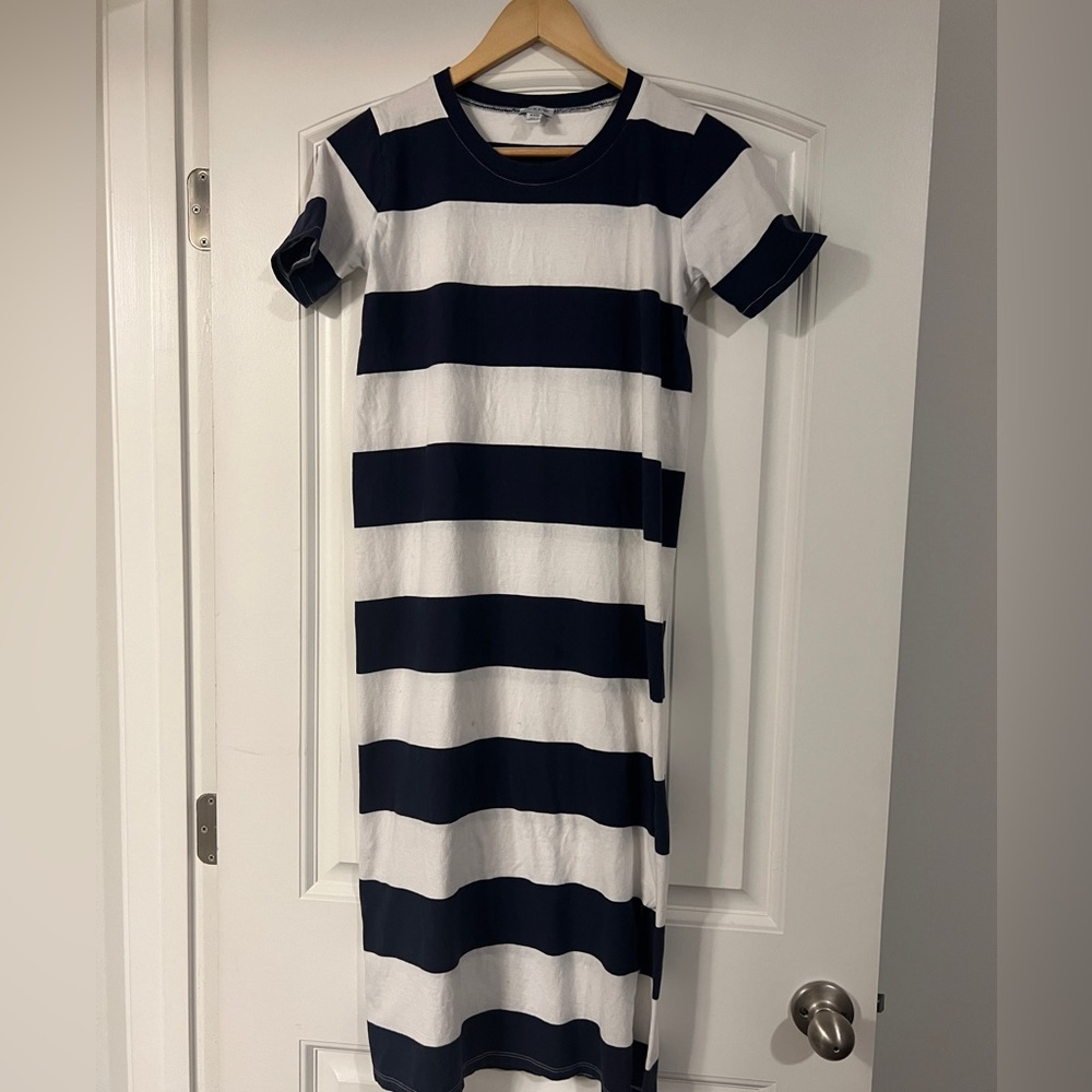 J. Crew Classic Navy and White Midi Tee Shirt Dress